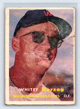 1957 Topps #29 Whitey Herzog Rookie Card RC HOF Washington Senators Low Grade picture