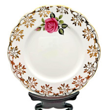 Roslyn Fine Bone China Dessert Plate White with Gold Trim 6 1/4