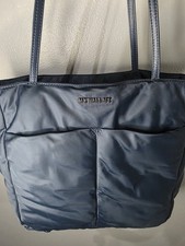 MZ WALLACE Navy Blue Nylon Bowery Quatro Tote~Iridescent Double Leather Straps picture