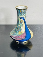 VTG Moorcroft Enamel Miniature Peacock Bird Vase Hand Painted Signed picture