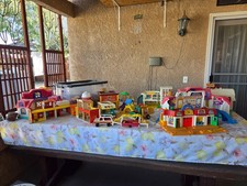 Fisher Price Vintage Toys 11 toys and 1/2 a tub of people, cars and furniture picture