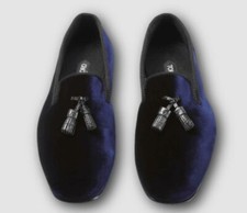 $1680 Tom Ford Men's Blue William Velvet Tassel Loafer Shoes Size EU 44/US 12 picture