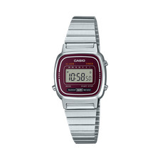 Casio Vintage Ladies Burgundy Dial Silver Digital Alarm Timer Watch LA670WA-4DF picture
