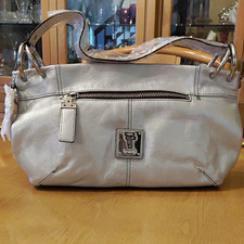 Tignanello Silver Pebbled Shoulder Bag Zip Top, Lined, Bag Charm picture