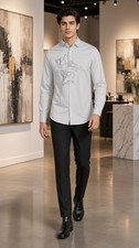 NWT Murano Men's Slim Fit Floral Applique Long Sleeve Woven Shirt Light Purple S picture