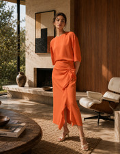 ZARA NEW WOMAN SS26 ZW COLLECTION DRAPED MIDI DRESS Coral red2507/043 XS-XL picture
