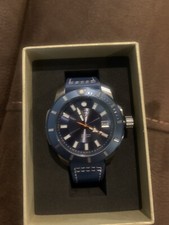 Shield Shaw Leather-Band Men's Diver Watch w/Date - Silver/Blue picture
