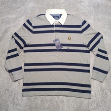NEW Ralph Lauren Chaps Rugby Shirt Mens XL Gray Stripe Long Sleeve Preppy NWT picture