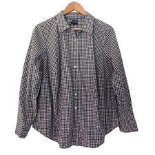NEW Talbots Black White Button Down Top Plaid Gold Metallic Wrinkle Free Sz 14W picture