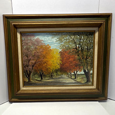 Imohl  BrownFramed Signed Original Oil on Canvas Landscape Road Trees Painting  picture