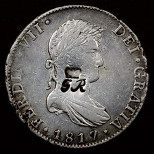 1817 Mo JJ British Honduras. Fernando VII. 8 Reales - AU Cleaned picture