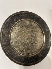 Vintage 6” Silver Tone Round Tray Ornate Floral Scroll Engraved Decorative Dish picture