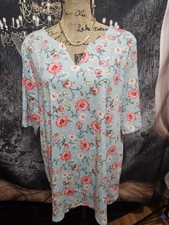 CROFT & BARROW, WOMEN'S NEW BLUE/SALMON COTTON SHORT SLEEVED FLORAL TEE, SIZE 2X picture