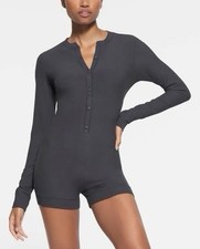 Skims NWT Women's Soft Lounge Henley Romper Graphite Grey Size S picture