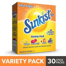 Sunkist Soda Variety Pack Singles To Go Orange Strawberry Grape and Peach 30 cT. picture