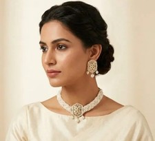 Indian Bollywood Bridal Gold Plated Choker Kundan Necklace Earrings Jewelry Set picture