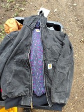 Carhartt JB6865 Onyx Aztec Lined Hooded Duck Canvas Jacket us sz L 1990s Zip Up picture