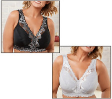 Breezies Soft Support Wirefree Bra Contrast Lace S/2-Black/Silver-Medium-A373660 picture