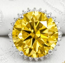 Rare Amazing 18 Ct Certified Round Cut Yellow Diamond Solitaire Ring 925 Silver picture