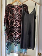 Vintage 90s Citron Santa Monica Velvet Burnout Tunic Dress + Slip M Art Nouveau picture