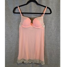 Women Victoria's Secret Size 34B Nightie Pink Peach Lace Rhinestones Push up picture