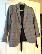 J.CREW Women’s Petite 2P Plaid Blazer Black/White/Red picture