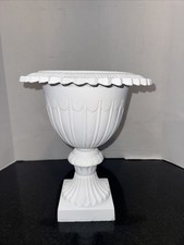 Vintage Cast Iron Garden Urn Planter Classical Pedestal White 13.75” Ornate picture