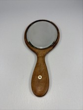 Antique A Barrett & Sons London Gentleman Wooden Hand Mirror Vtg Wood Oval Glass picture