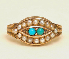 Antique Victorian 1876 Turquoise & Seed Pearl Ring | Antique 9ct Gold Ring  picture