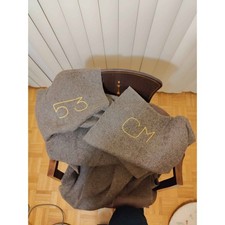 1950s Vintage French Military Style Wool Blanket 92 x 72 Gray Brown Whipstitched picture