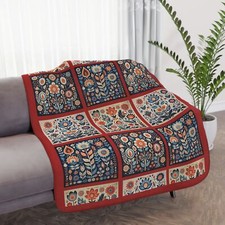 Scandi Folk Art Blanket, Scandinavian Art Style -Boho Decor, Danish Roses Garden picture