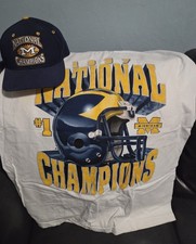 Vintage Michigan Wolverines 1997 National Champions Shirt (XL) and Hat picture