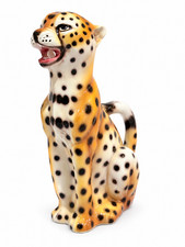 Vintage Italy Ceramic Cheetah Pitcher Mid Century Hollywood Regency Leopard 12” picture