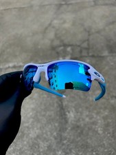 Oakley Flak 2.0 XL Polished White Sky Blue Prizm Sapphire Sunglasses picture