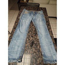 Rock Revival Kort Straight Leg Jeans Mens 36 Medium Wash Distressed Blue Denim picture
