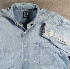 90s GAP Shirt Sz Large Blue Denim Button Long Sleeve Casual Made In USA Vtg picture