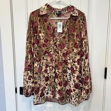 NWT Torrid gold velvet sheer rose colored flowers green leaves and witchy vibes picture