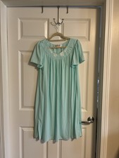 Miss Elaine Large Aqua Blue Nylon Nightgown Flutter Sleeve Embroidered Neck picture