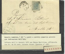1870 20C L26 WITH NUMERICAL CANCELLATION 88 ON GROSSETO ENVELOPE X SEA MASS picture