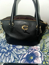 Coach Black Medium Pebbled Satchel Top Handle Bag Zip Closure Gold Hardware picture