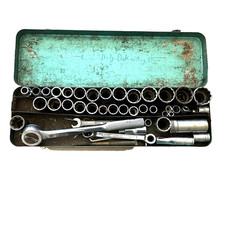 Over 40 Pieces 1/2 ” Drive Socket Set w Deep & Shallow Sockets Box USA Vintage picture