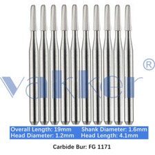 Vakker 10/pk Dental Carbide Burs FG 1171 Friction Grip Taper Dome End picture