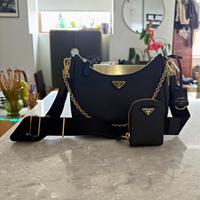 PRADA ReEdition 2005 Black gold saffiano leather shoulder crossbody bag picture