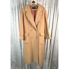 Vtg Halston Womens Camel Wool Double Breasted Maxi Coat Tan Longline Size 12 USA picture