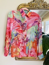 Vintage SeaSuns Semi Sheer Rayon Tropical Floral Print Button Blouse M picture