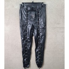 Fashion Nova Pants Womens Large Black Skinny On A Wire PU Faux Leather NEW picture