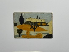 🌓 Jean HUGO Landscape with Murier Mas de Bellevue Lunel oil on cardboard 5.2x8 cm picture