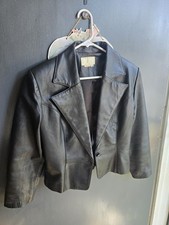 Cache Women's Black Leather Lined Button Front Collared Jacket Size S 1473 picture