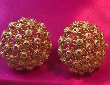 Vintage Signed CRAFT 1979 Sputnik Dome Clip-On Earrings Multi-Color Rhinestones picture