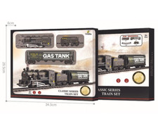 Retro Railroad Train Set with Sound Light Steam Train Locomotive Gas Tank Round picture